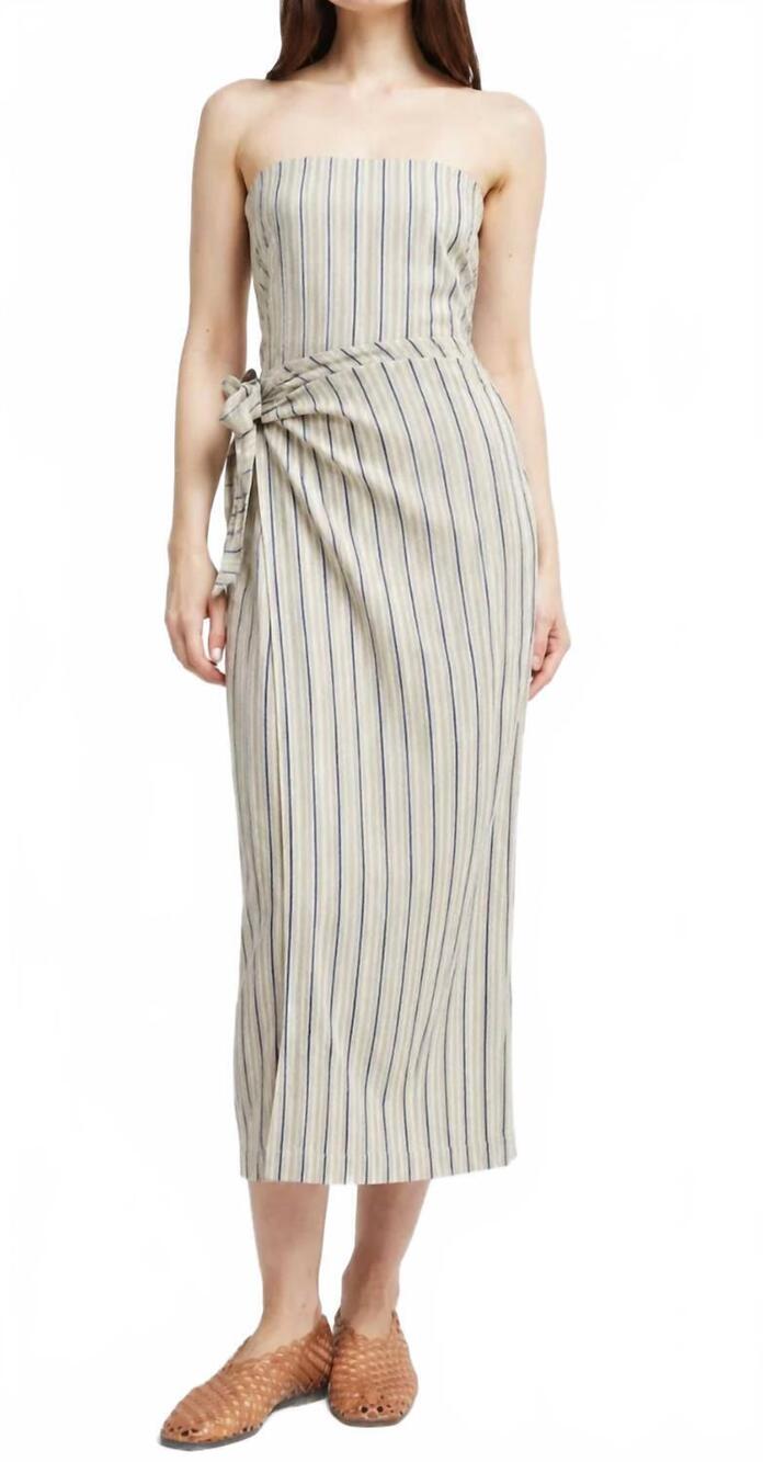 NEW SELF CONTRAST robyn strapless wrap dress in blue stripe